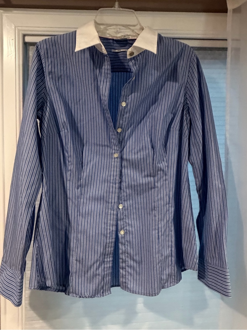 Van Heusen Blue Pinstripe Button-Down with White Collar